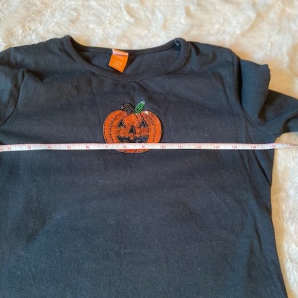 2/$30 Circo Black Halloween Sequin Pumpkin Shirt Girls Size 10/12 - Picture 7 of 8